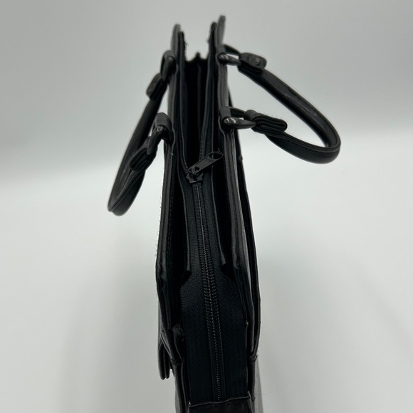 Men's Black Leather Briefcase Softshell Multi Compartment Zipper Professional - Picture 12 of 12